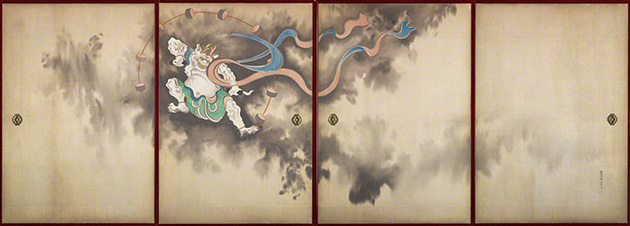 図16-4〜5──鈴木其一〈風神雷神図襖〉19世紀、の左隻、右隻。（「風神雷神図」Wikipedia）