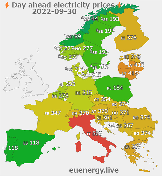 図1 EU各国の電気料金　出典：https://euenergy.live/